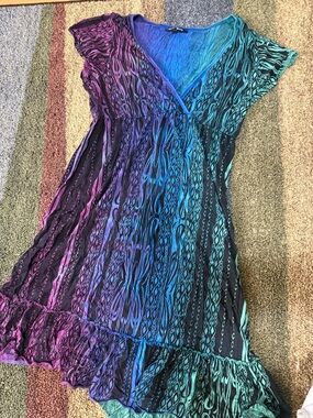 Lucky Brand Teal to Purple Ombre V-Neck Dress XL